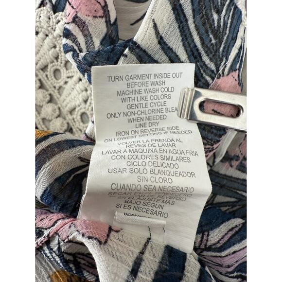 Rewind Size L Floral Tropical Open Front Cardigan Sweater Artsy Semi Sheer - Picture 9 of 10